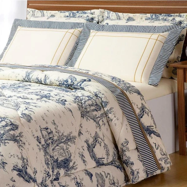 Coleção Completa Edredom + Jogo de Lençol + Cobre Leito Porcelana Cama Posta Perfeita 10 Peças