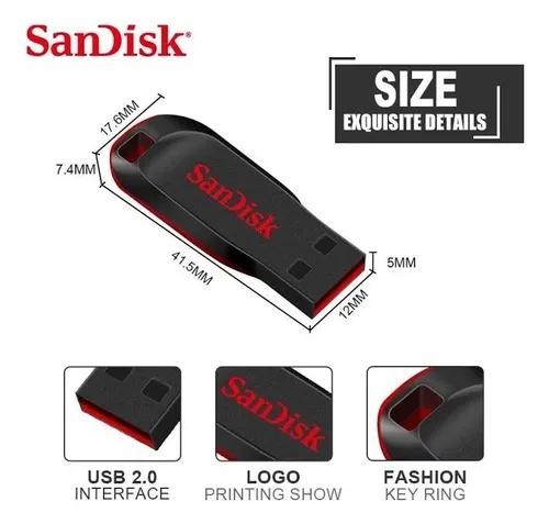 Pen Drive Sandisk Cruze R Blade 64GB USB 2.0 Preto - SDCZ50-064G-B35