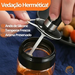 Kit Porta Temperos e Condimentos de Vidro com Tampa e Colher Embutida - Entrega Grátis