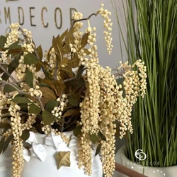 Folhagem Com Sementes E Galhos Creme Outono 55cm