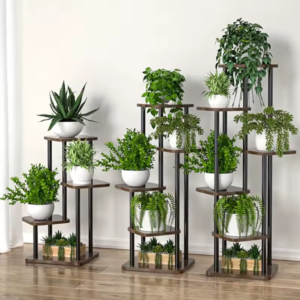 Suporte para Plantas em Madeira e Metal – 4, 5 ou 6 Níveis Moderno e Decorativo