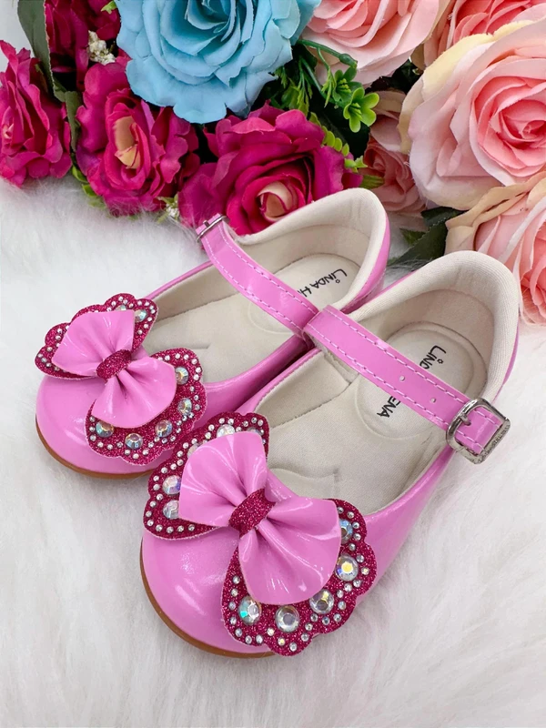 Sapatilha Flor Di Mila – Rosa Chiclete com Pink Laço e Strass