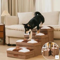 Escada para cães artesanal removível com estampa xadrez e espaço para armazenamento - Degraus dobráveis