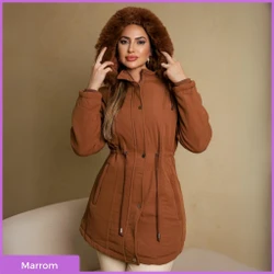 [Pague 1 Leve 2] Parka Feminina Premium Forrada com Ajuste na Cintura e Capuz Removível