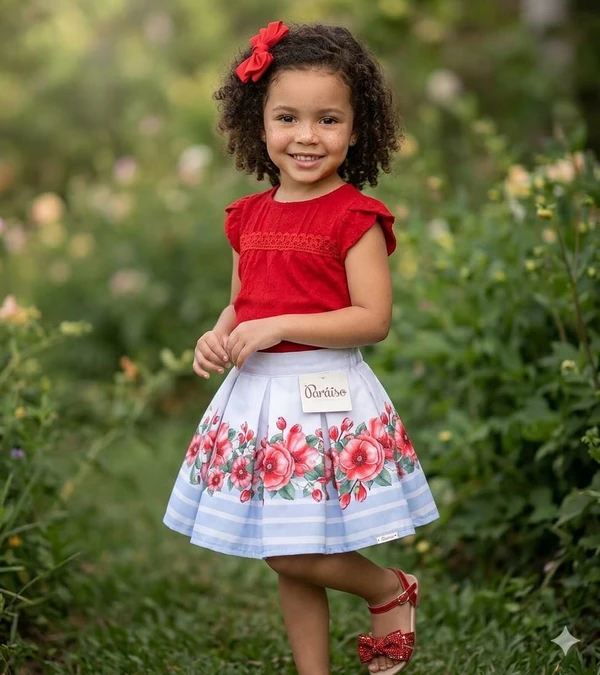 11115 CONJUNTO INFANTIL PARAÍSO VERMELHO COM SAIA