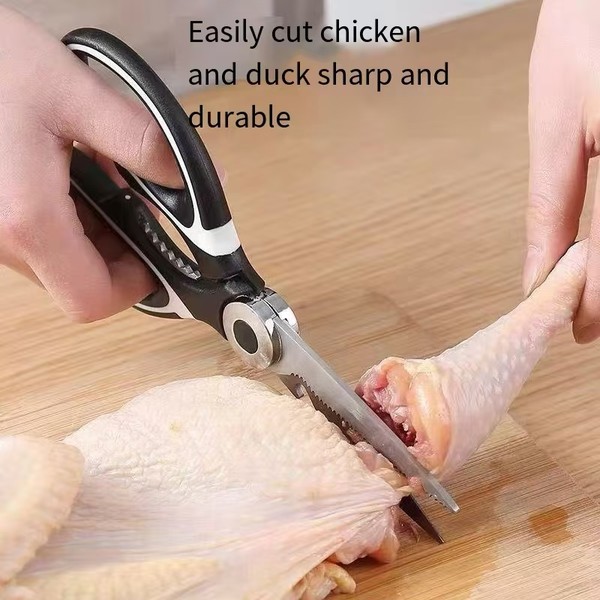 Tesoura de cozinha multifuncional doméstica, corte de peixe, legumes, assado, osso de frango, tesoura de aço inoxidável