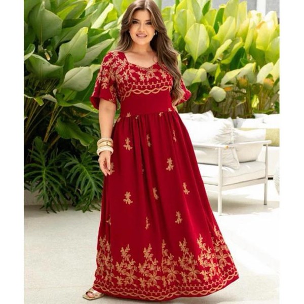Vestido moda evangélica elegante luxo duna bordado maravilhoso