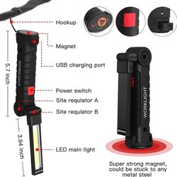1pc cob led luz de trabalho regulável usb recarregável lanterna led lâmpada inspeção com ímã & gancho 14500/18650 bateria tocha luz
