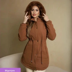 [Pague 1 Leve 2] Parka Feminina Premium Forrada com Ajuste na Cintura e Capuz Removível