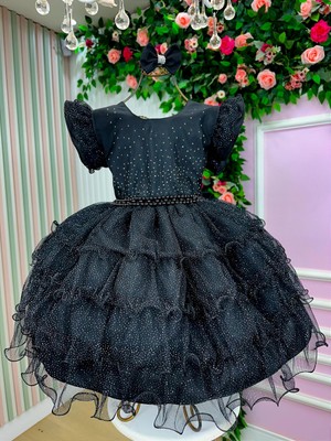 Vestido Luxuoso Babadinho - Preto Brilhante