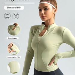 Jaqueta fitness feminina, blusa justa de secagem rápida, coleção outono 2025, manga longa com proteção solar, gola alta, ideal para esportes e Pilates.