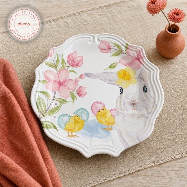 CJ 6 Pratos Raso Laurem Flower - 28 cm Coleção Páscoa