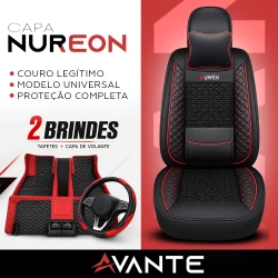Kit Completo de Capas para Banco de Carro Nureon em Couro Legítimo Universal 5 Lugares Com Airbag + Tapetes e Capa de Volante