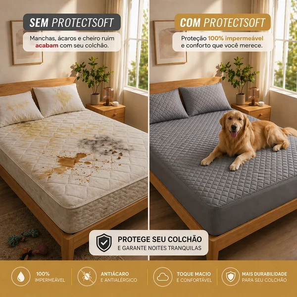 ProtectSoft™ – Pague 1, Leve 3 | Capa Impermeável Premium + 2 Fronhas [OFERTA LIMITADA 🔥]