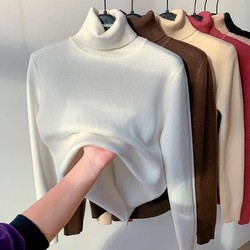 Suéter Peluciado Gola Alta Feminino,elastico,grossa,quente,casual,basico,solida,moda inverno