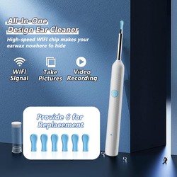 Limpador visual de cera de ouvido com câmera, endoscópio seguro para remoção de cera de ouvido com câmera de 5m, otoscópio luminoso, ferramentas de limpeza de ouvido, cuidados com os ouvidos
