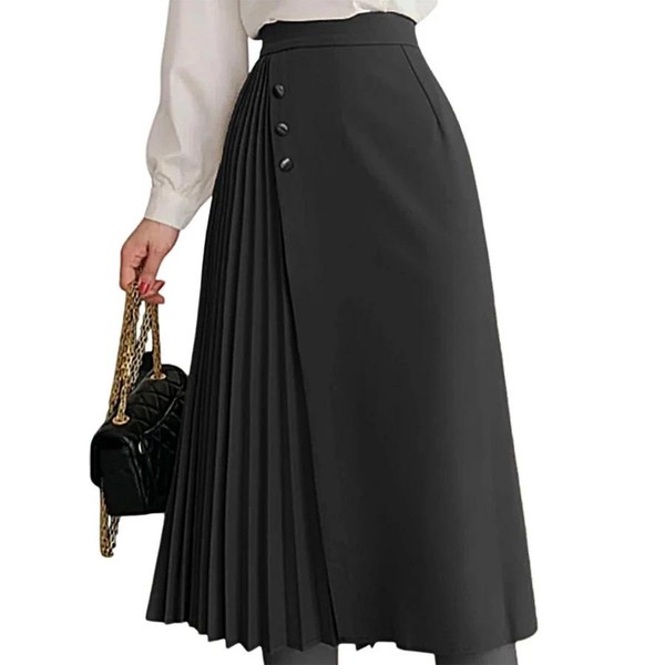 Saia Plissada Alfaiataria Com Botão Moda Evangelica Estilo Coreano