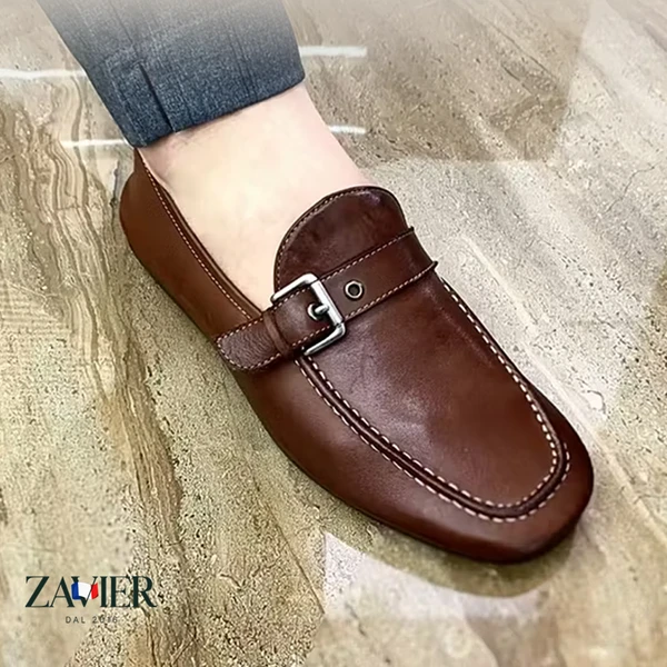 [COMPRE 1 E LEVE 2] Mocassins retrô em couro legítimo com fivela metálica | Estilo casual durável