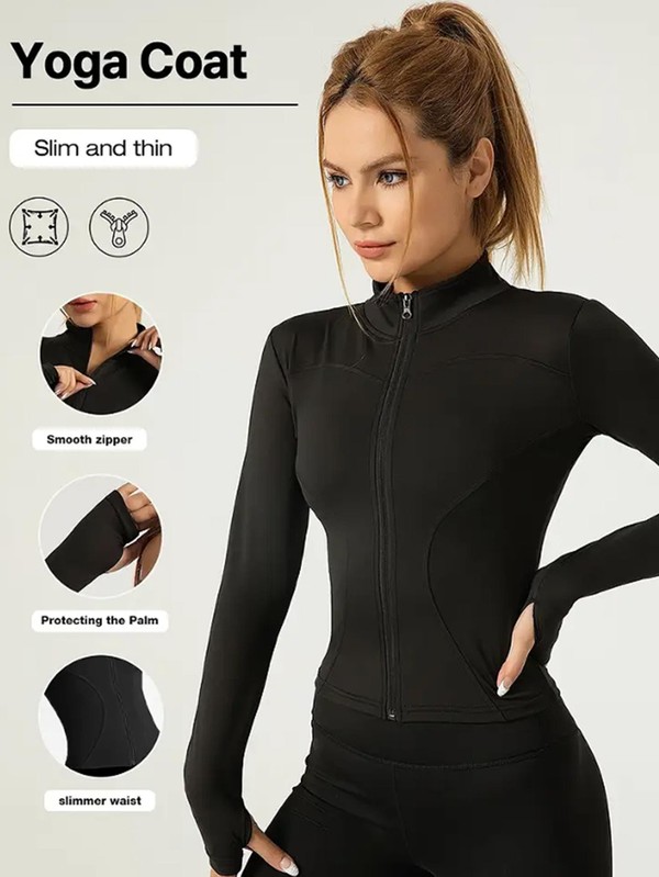 Jaqueta fitness feminina, blusa justa de secagem rápida, coleção outono 2025, manga longa com proteção solar, gola alta, ideal para esportes e Pilates.
