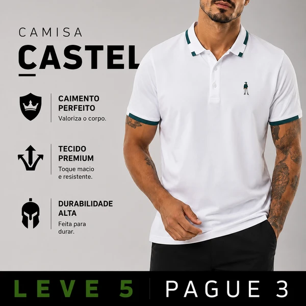 [LEVE 5 PAGUE 3] Camisa Masculina Castelli em Algodão e Poliéster Premium