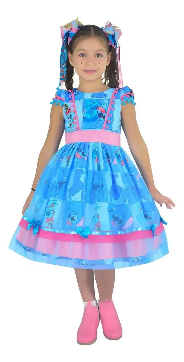 Vestido Stitch Festa Junina São Joao Quadrilha Luxuoso