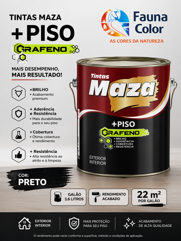 Tinta Piso Preto 3,6L Maza Grafeno Alta Resistência + Cobertura