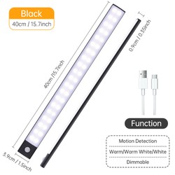 Sensor de movimento sem fio LED Night Light, USB lâmpada recarregável, armário, armário, armário, sob retroiluminação, cozinha