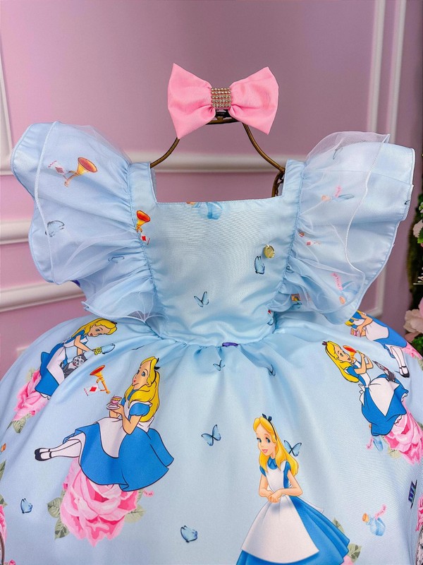 Vestido Temático Estampado - Alice no Pais das Maravilhas  