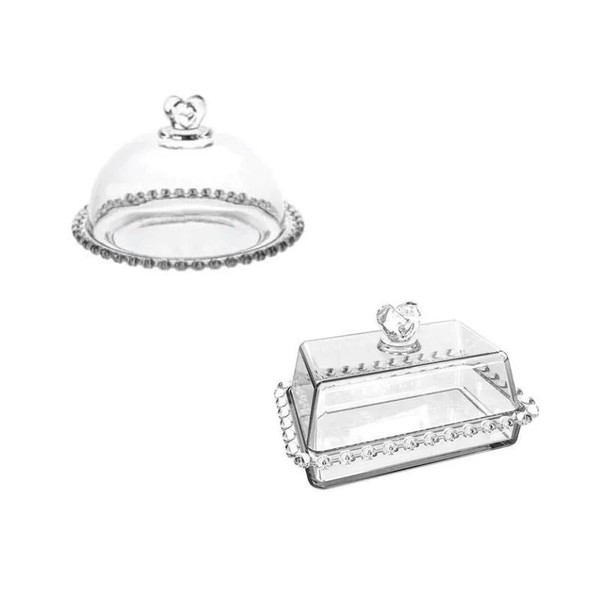 Kit Queijeira e Manteigueira de Cristal Coração Lyor - Transparente