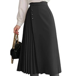 Saia Plissada Alfaiataria Com Botão Moda Evangelica Estilo Coreano