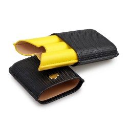 Porta 3 Charutos em Couro Cohiba com Brasão - Amarelo