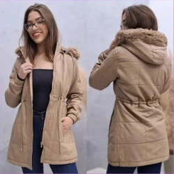 [Pague 1 Leve 2] Parka Feminina Premium Forrada com Ajuste na Cintura e Capuz Removível