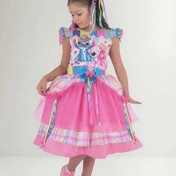 Vestido Stitch e Lilo Festa Junina Xadrez Rosa Quadrilha