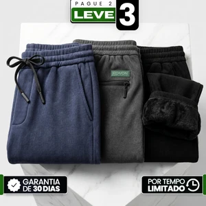 [Leve 3, Pague Só 2!] Calça Kodiak Masculina em Malha Canelada de Alta Densidade e Forro de Pelúcia Densa de Blindagem Térmica com Bolsos em Zíper