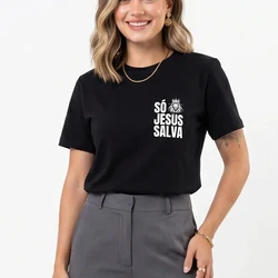 Camiseta Feminina Preta Estampa Só Jesus Salva
