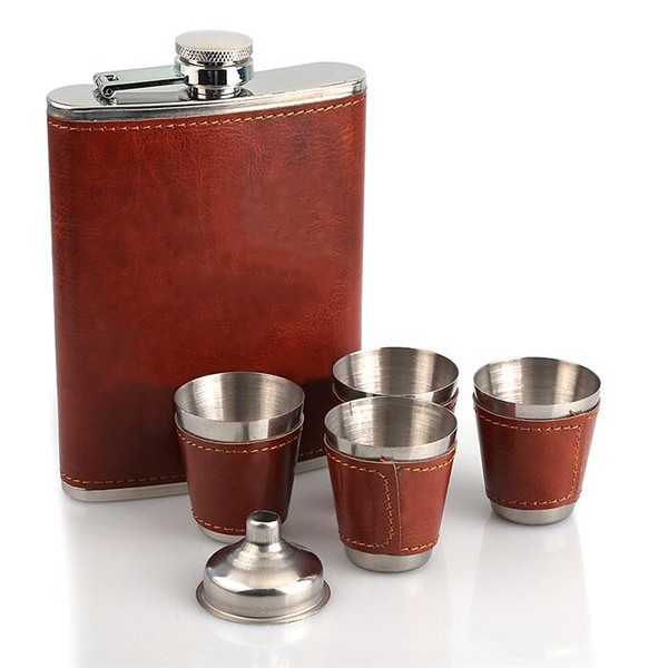 Kit Jack Daniel's 6 peças (Cantil - Funil - 4 Copos) Marrom