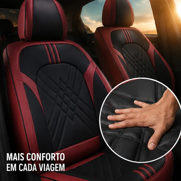 Kit Completo de Capas para Banco de Carro Averon em Couro Legítimo Universal 5 Lugares Com Airbag + Tapetes e Capa de Volante