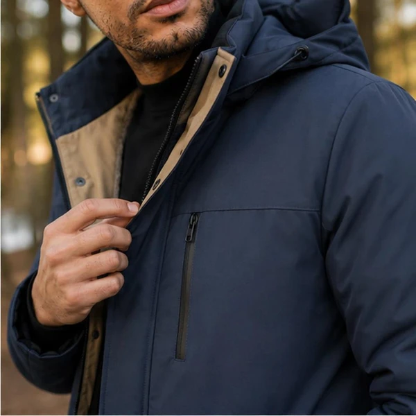 Jaqueta Masculina Maveno em Interior Forrado Térmico a Prova D'Água e Capuz Removível +BRINDES: Relógio, Cinto e Carteira