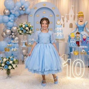 Vestido Luxo Inspiração Cinderela - Laize Bordado Azul