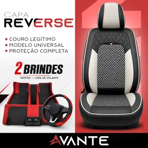 Kit Completo de Capas para Banco de Carro Reverse em Couro Legítimo Universal 5 Lugares Com Airbag + Tapetes e Capa de Volante