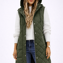 Colete Feminino Longo Puffer com Capuz