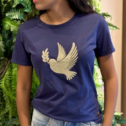 Camiseta Feminina Azul Pomba da Paz