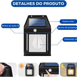 Luminária Solar Externa Potente Arandela Energia Solar