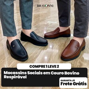 [COMPRE 1 LEVE 2] Mocassins Sociais em Couro Bovino Respirável