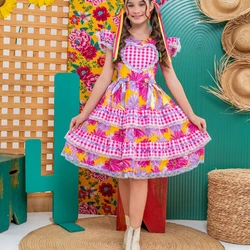 Vestido Junino – Estampado Florida - Lilás C/Rosa