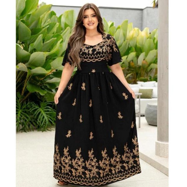 Vestido moda evangélica elegante luxo duna bordado maravilhoso
