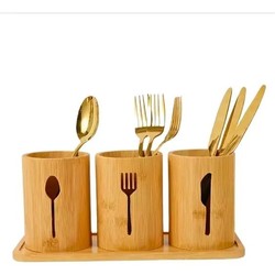 Kit Porta Talheres Bambu 3 Peças