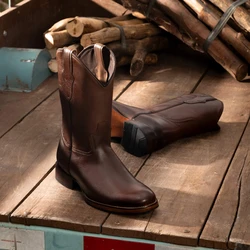 Bota Texana Cano longo | Sola de Couro com Antiderrapante - Preto e Café + BRINDES