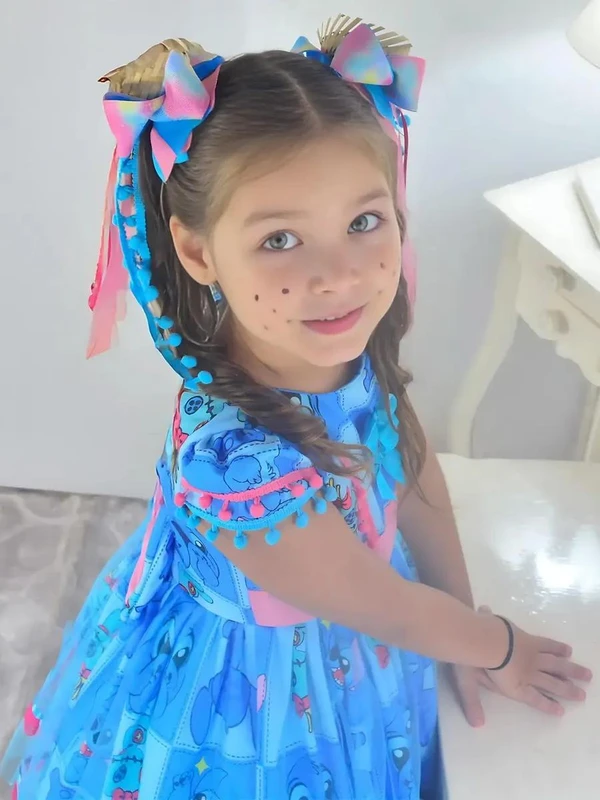 Vestido Stitch Festa Junina São Joao Quadrilha Luxuoso