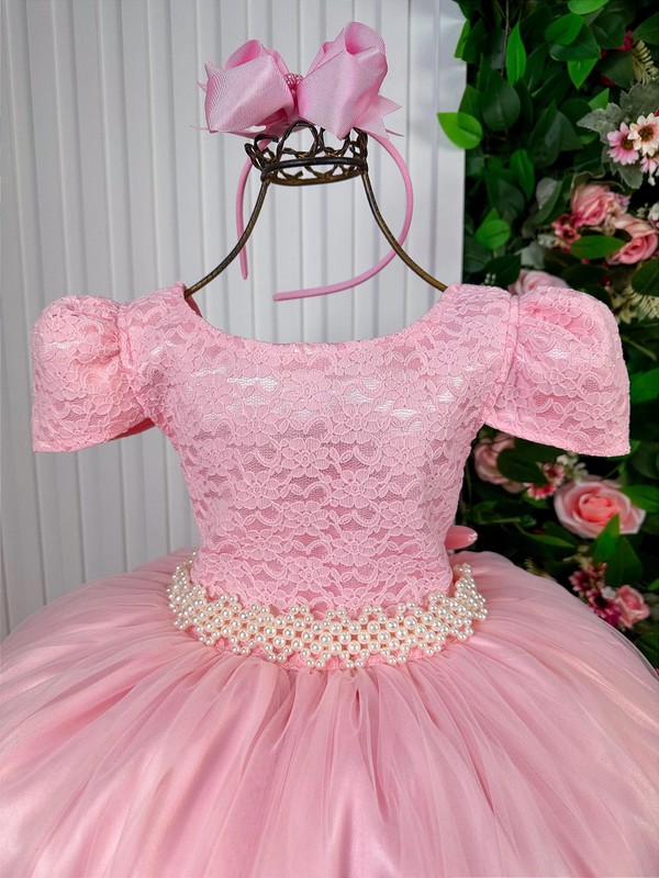 Vestido Luxuoso Longo Rendando - Rosa Claro